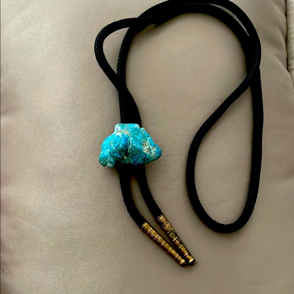 Turquoise Stone Bolo Tie with Black Cord
